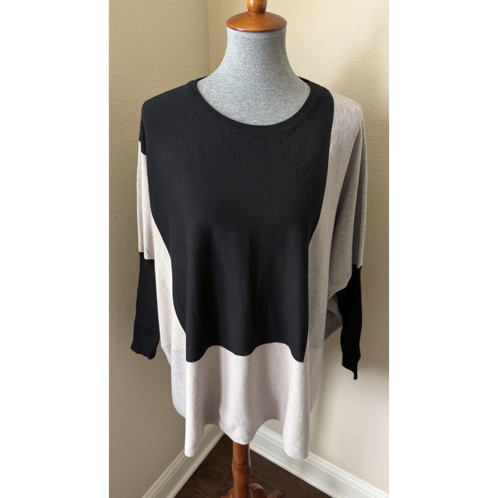Aaeda Women's Size L/XL Gray Tan Black Color Block Dolman Sleeve Knit Sweater